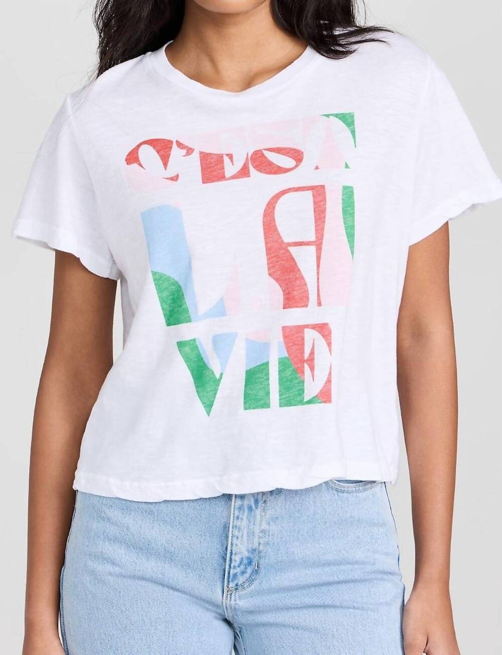 NEW SUNDRY c'est la vie crew neck tee in optic white